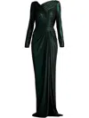 Tadashi Shoji Metallic Jersey Draped Gown In Green