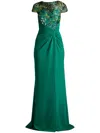 Tadashi Shoji Draped Gown In Green