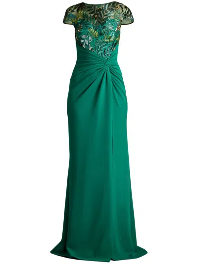 Tadashi Shoji Draped Gown In Green
