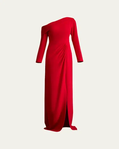 Tadashi Shoji Draped One-shoulder Crepe Column Gown In Flame
