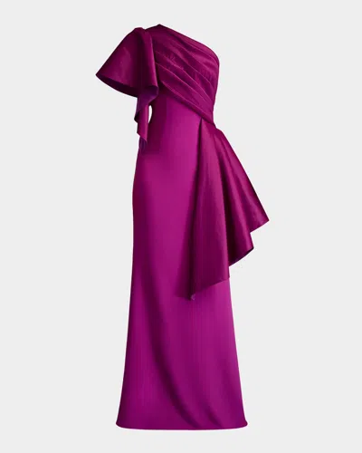 Tadashi Shoji Bos25230l Pleated Long Formal Ruffle Evening Dress In Purple