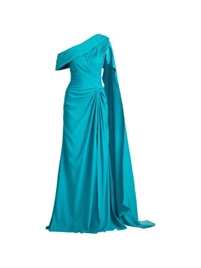 Tadashi Shoji Draped One-shoulder Maxi Dress In Blue