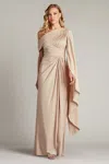 Tadashi Shoji Pleated One-shoulder Cape Gown In Multi