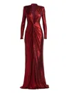 Tadashi Shoji Draped Twist-front Long-sleeve Gown In Red