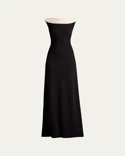 Tadashi Shoji Draped Two-tone Crepe Gown In Blackivory