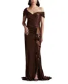 Tadashi Shoji Houghton Draped Gown In Bronze