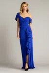 Tadashi Shoji Asymmetrical Ruffled Crepe Gown