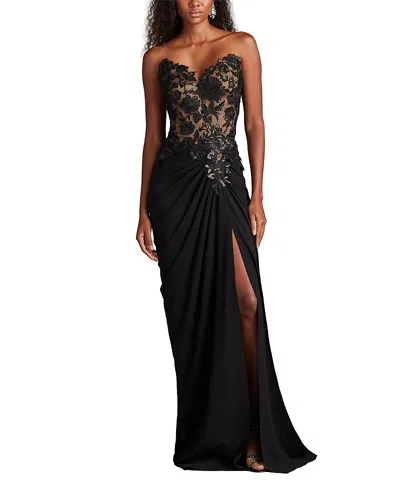 Tadashi Shoji Dresden Draped Sequin Embroidered Gown In Black