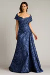 Tadashi Shoji Textured Crepe Portrait Collar Gown