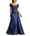 Tadashi Shoji Textured Crepe Portrait Collar Gown In Multi