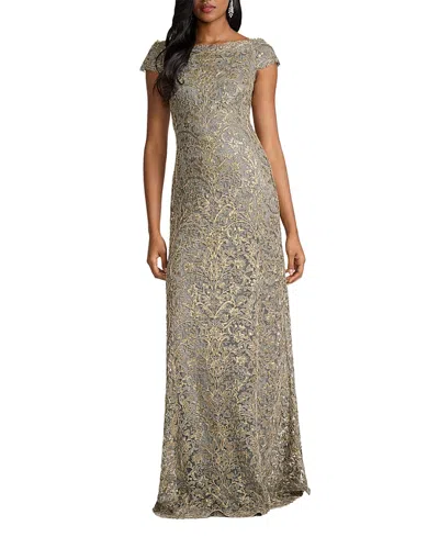 Tadashi Shoji Dusen Vine Embroidered Tulle Gown In Green