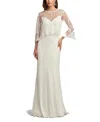 Tadashi Shoji Eagen Draped Overlay Embroidered Gown In Ivory
