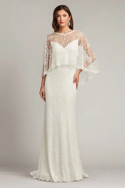 Tadashi Shoji Eagen Draped Overlay Embroidered Gown In White