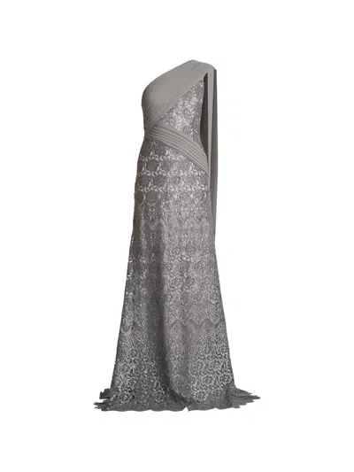 Tadashi Shoji Eamon Draped Sleeve Sequin Embroidered Gown In Gray