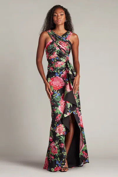 TADASHI SHOJI ELARRA FLORAL WATERFALL FLOUNCE GOWN