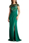 Tadashi Shoji Eleonora Draped Sequin Illusion Gown