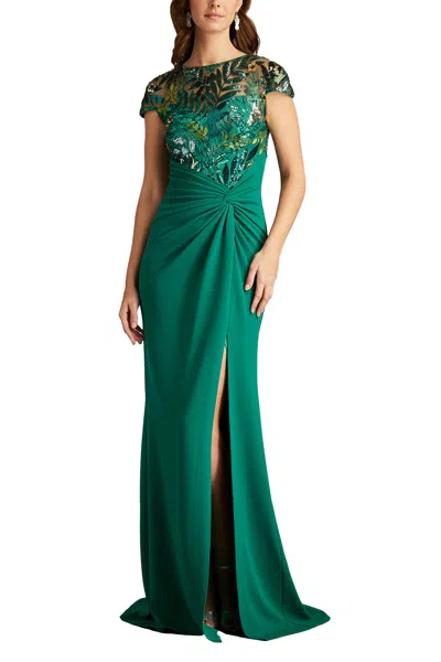TADASHI SHOJI ELEONORA DRAPED SEQUIN ILLUSION GOWN