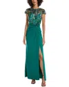 Tadashi Shoji Eleonora Draped Sequin Illusion Gown In Green
