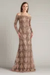 Tadashi Shoji Elisara Sequin Embroidered Gown In Brown