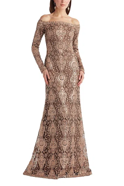 Tadashi Shoji Elisara Sequin Embroidered Gown In Brown