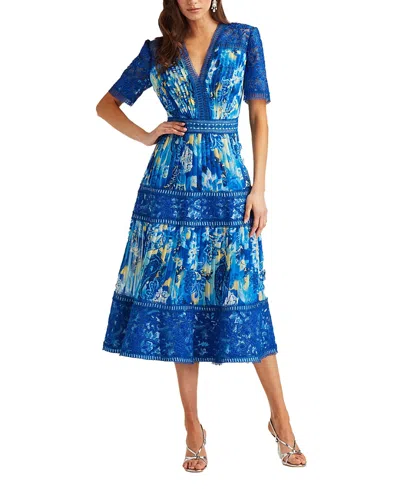 Tadashi Shoji Elu Floral Print Midi Dress In Blue