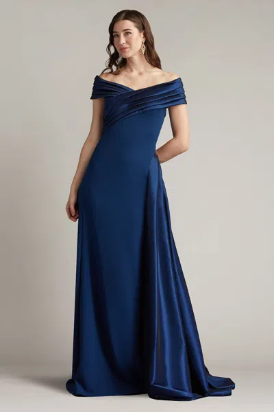 Tadashi Shoji Elysian Draped Overlay Train Gown In Blue