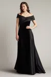 Tadashi Shoji Elysian Velvet Draped Overlay Train Gown In Black