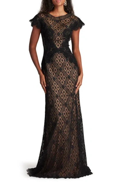 Tadashi Shoji Embellished Flutter Sleeve Lace Mermaid Gown