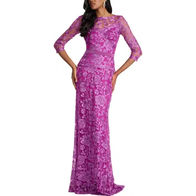 Tadashi Shoji Carelle Embroidered Tulle Gown In Purple