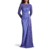 Tadashi Shoji Sequin Floral Embellished Long Sleeve Gown In Purple
