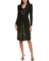 Tadashi Shoji Peekaboo Lace Panel Long Sleeve Cocktail Dress In Black
