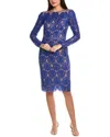 Tadashi Shoji Sequin Illusion Lace Midi Sheath Dress In Blue