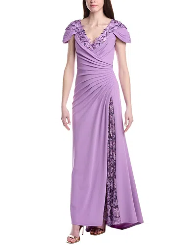Tadashi Shoji Sunas Draped Crepe And Sequin Embroidered Gown In Purple