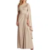 Tadashi Shoji Pleated One-shoulder Cape Gown