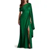 Tadashi Shoji Pleated One-shoulder Cape Gown In Bamboo