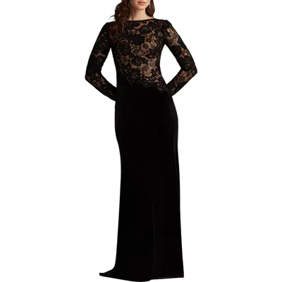 TADASHI SHOJI TADASHI SHOJI EMBROIDERED BODICE LONG SLEEVE GOWN