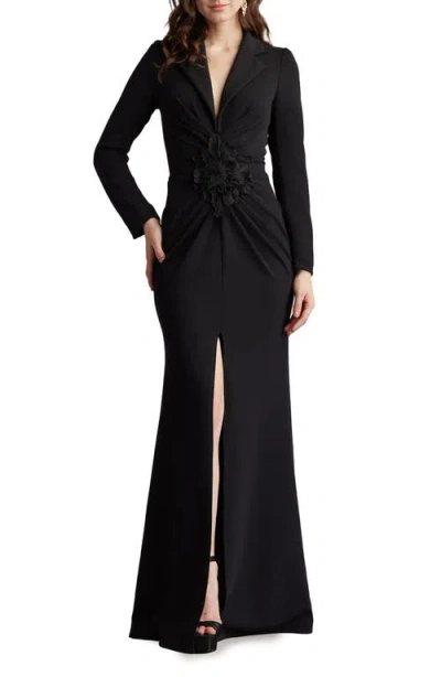 TADASHI SHOJI TADASHI SHOJI EMBROIDERED CREPE FLOWER LONG SLEEVE BODY-CON GOWN