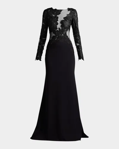 TADASHI SHOJI EMBROIDERED FLORAL ILLUSION GOWN