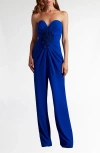 Tadashi Shoji Embroidered Flower Detail Strapless Jumpsuit In Blue