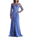 Tadashi Shoji Embroidered Illusion Gown In Purple
