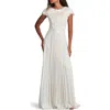 Tadashi Shoji Cassiel Pleated Chiffon Gown In Ivory/petal