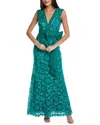 Tadashi Shoji Embroidered Lace Column Gown In Green