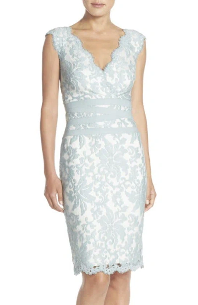 Tadashi Shoji Embroidered Lace Sheath Dress In Frosted Jade Ivory
