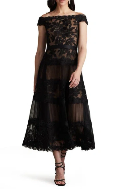 Tadashi Shoji Embroidered Off The Shoulder Midi Dress