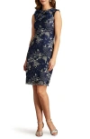 Tadashi Shoji Sequin Floral-embroidered Bodycon Dress In Midnight