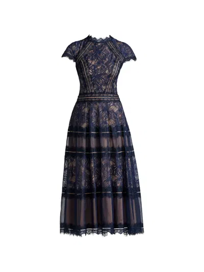 Tadashi Shoji Embroidered Tiered Midi Dress In Blue