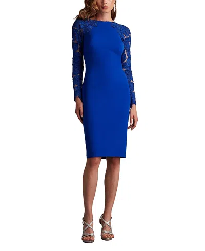 Tadashi Shoji Emille Embroidered Illusion Cocktail Dress In Blue