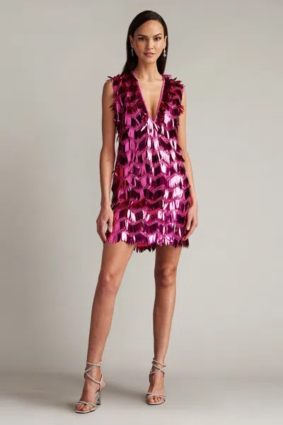 Tadashi Shoji Eris Sequin Fringe Mini Dress In Pink
