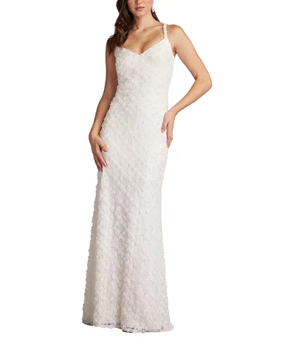 Tadashi Shoji Erma 3d Floral Spaghetti Strap Gown In Ivory