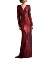 Tadashi Shoji Draped Twist-front Long-sleeve Gown In Red